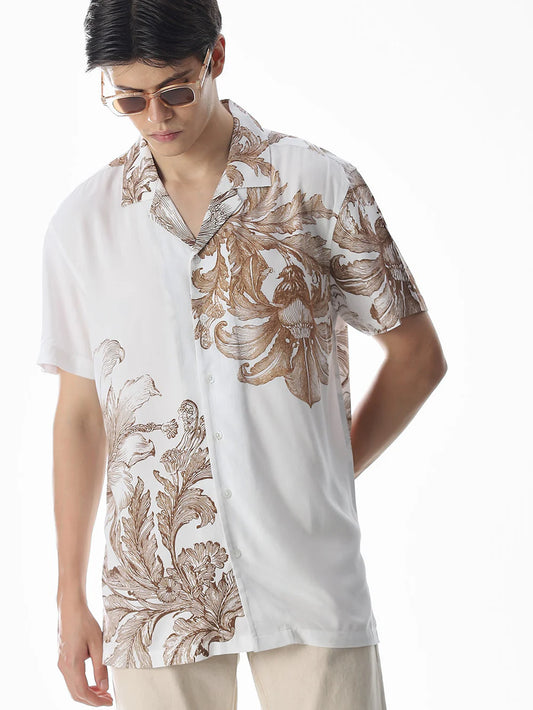 Classic White Floral Printed Comfort Fit Shirt for Everyday Wear