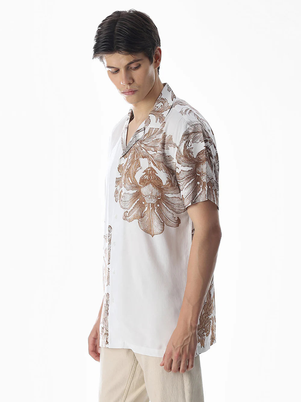 Classic White Floral Printed Comfort Fit Shirt for Everyday Wear