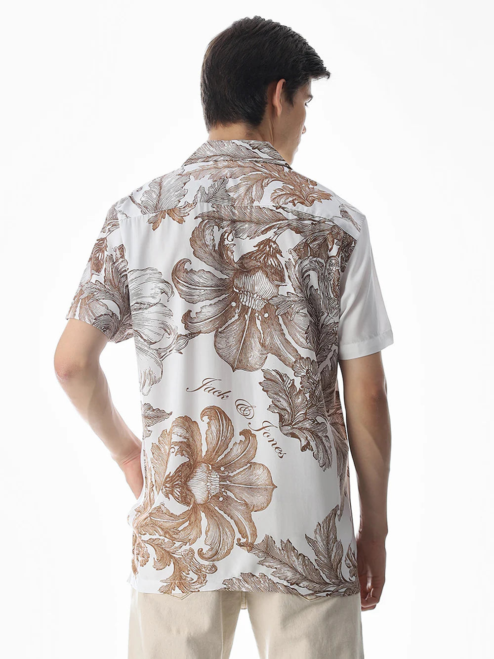 Classic White Floral Printed Comfort Fit Shirt for Everyday Wear