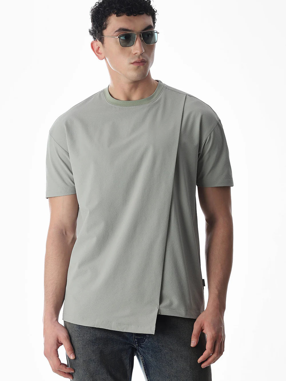 Soft Cotton Oversized Asymmetric T-Shirt Men Relaxed Everyday Look