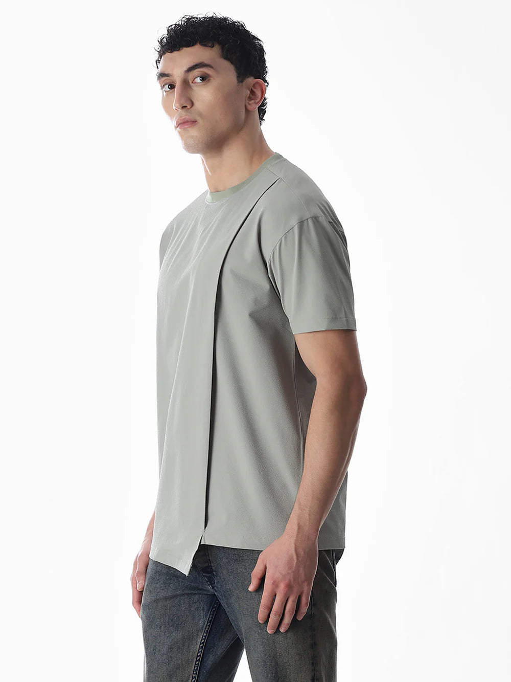 Soft Cotton Oversized Asymmetric T-Shirt Men Relaxed Everyday Look