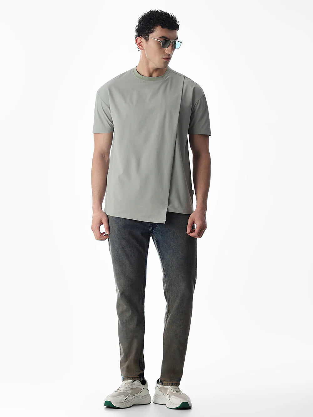 Soft Cotton Oversized Asymmetric T-Shirt Men Relaxed Everyday Look