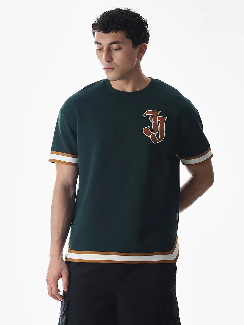 Trendy Men’s Varsity Green Drop Shoulder T-Shirt for Everyday Wear