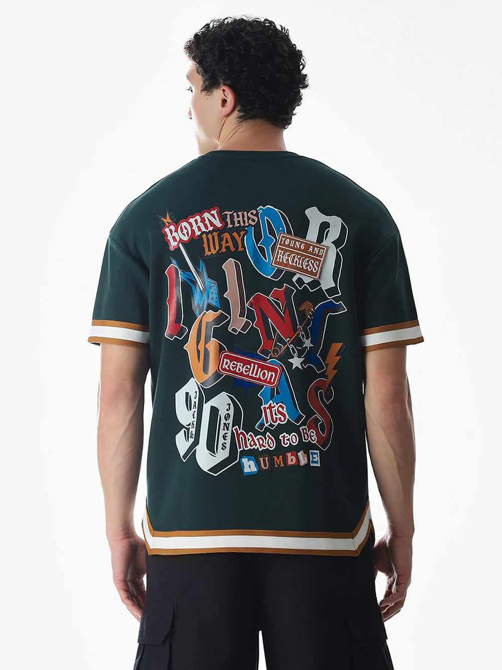 Trendy Men’s Varsity Green Drop Shoulder T-Shirt for Everyday Wear