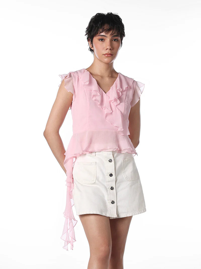 Chic Pink Frill Detail Top for Women Perfect for Summer and Parties