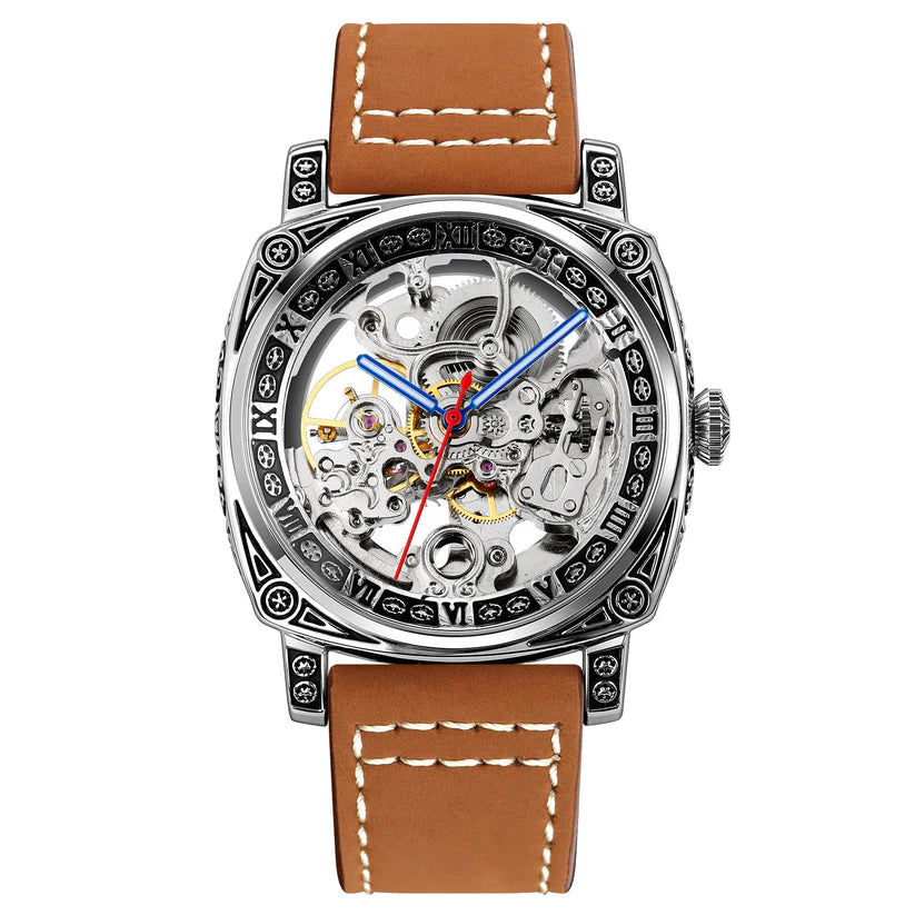 Classic Automatic Analog Leather Strap Wristwatch for Men