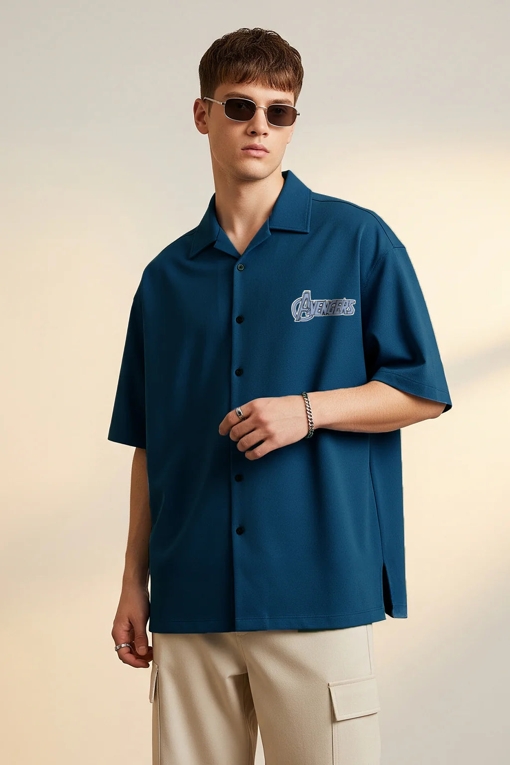 Navy Printed Casual Shirt for Men Oversized Everyday Wear