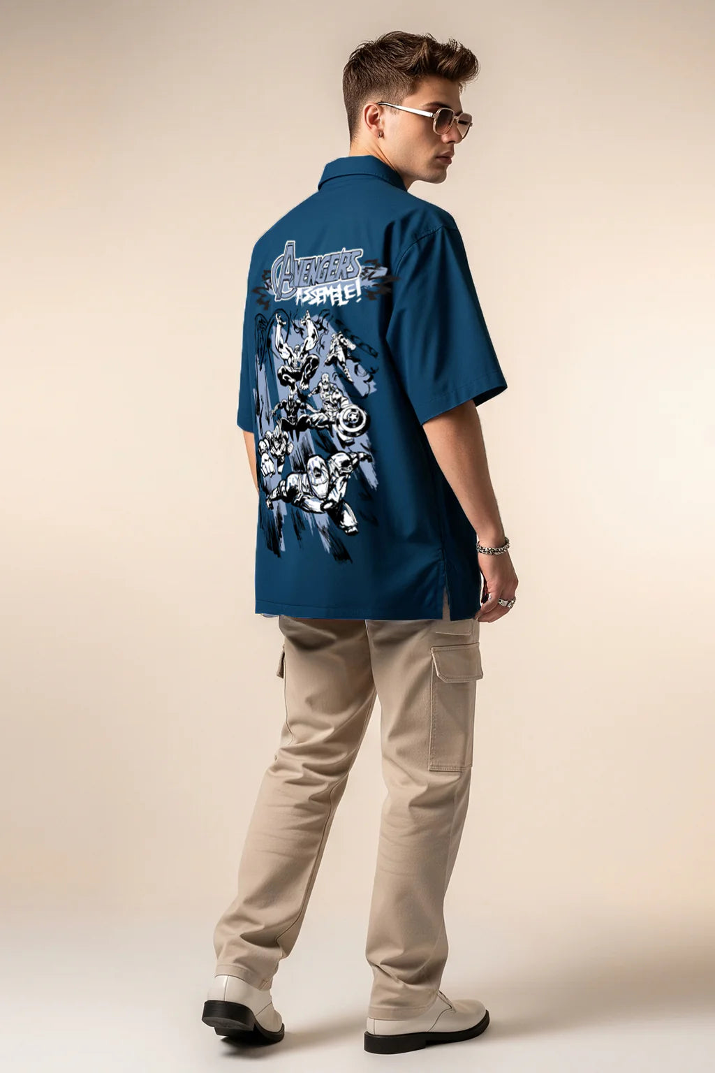 Navy Printed Casual Shirt for Men Oversized Everyday Wear