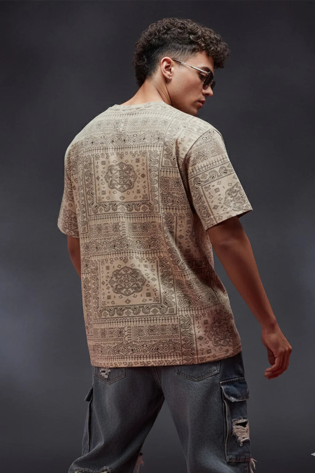 Paisley Beige Casual Oversized T-Shirt Comfortable Wear