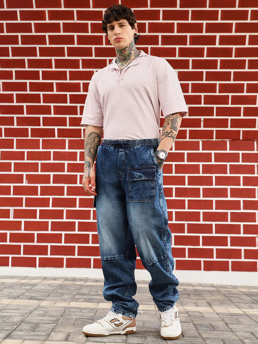 Men’s Relaxed-Fit Modular-Utility Denim Jeans with Durable Fabric and Panel Detailing