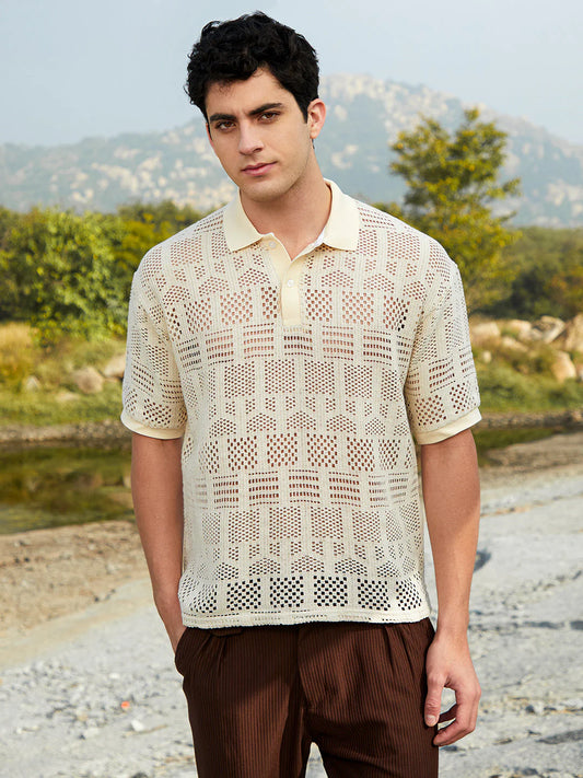 Fashionable Oversized Polo T-Shirt for Men Geo Boho Pattern Lightweight and Soft