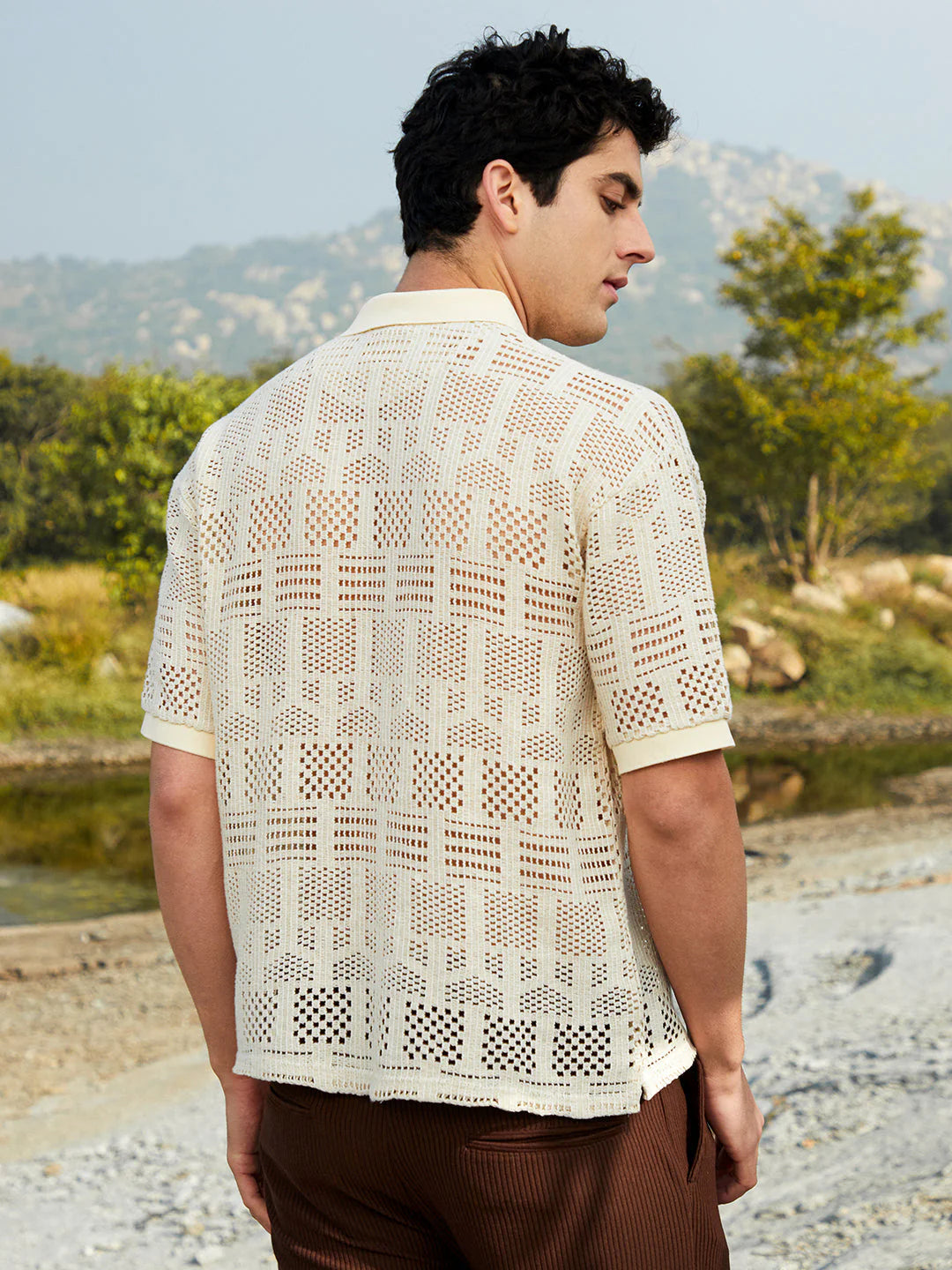 Fashionable Oversized Polo T-Shirt for Men Geo Boho Pattern Lightweight and Soft