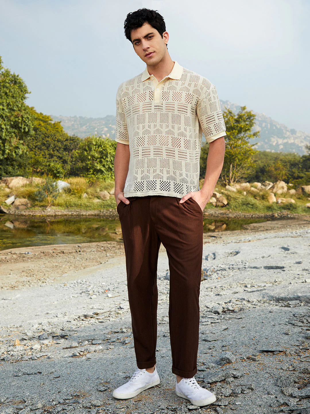 Fashionable Oversized Polo T-Shirt for Men Geo Boho Pattern Lightweight and Soft