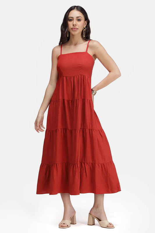 Stylish Strappy Linen Maxi Dress with Contemporary Design
