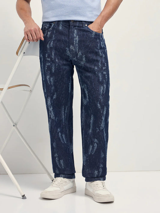 Casual Blue Straight Fit Jeans with Light Bleached Effect for Everyday Wear