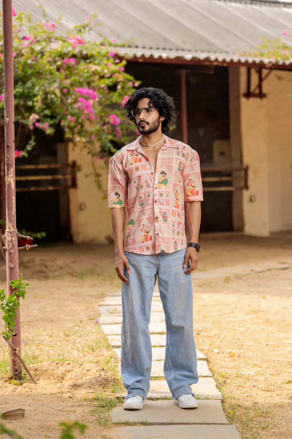 Men’s Relaxed Fit Cuban Collar Shirt Oversized Mughal Print Design