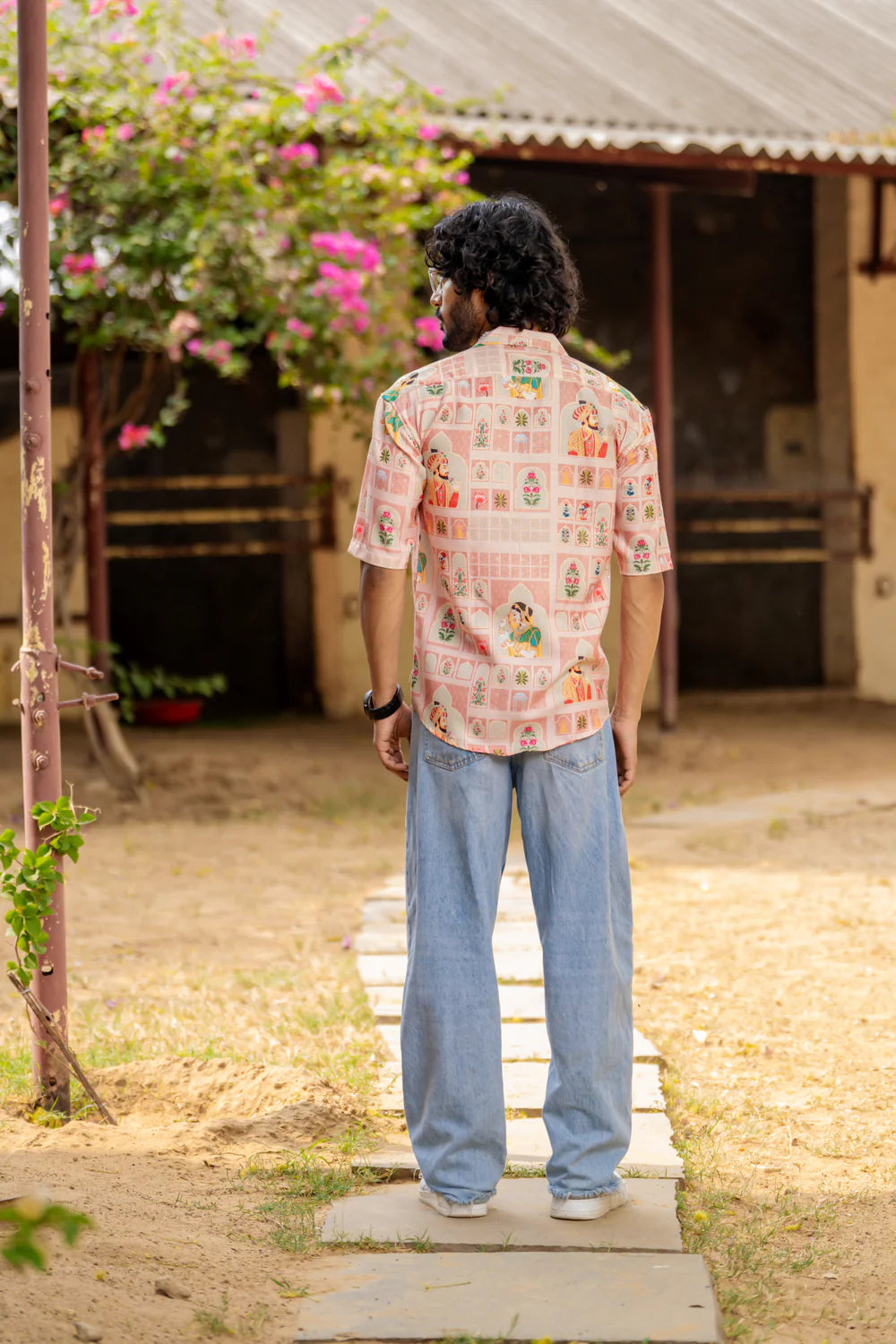 Men’s Relaxed Fit Cuban Collar Shirt Oversized Mughal Print Design