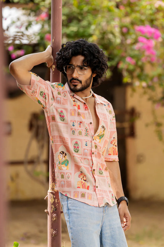 Men’s Relaxed Fit Cuban Collar Shirt Oversized Mughal Print Design