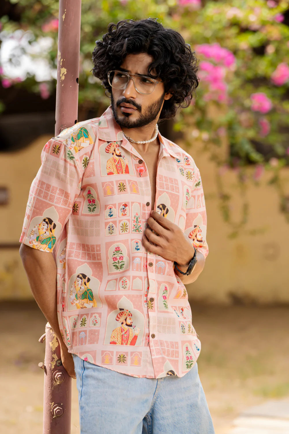 Men’s Relaxed Fit Cuban Collar Shirt Oversized Mughal Print Design