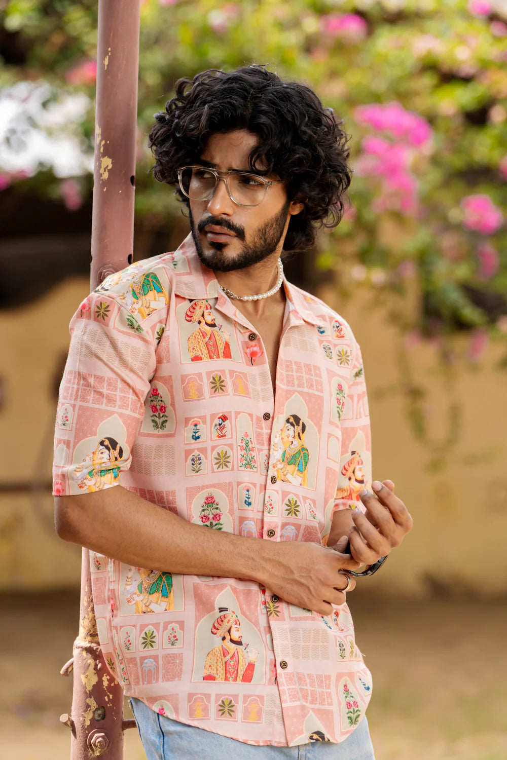 Men’s Relaxed Fit Cuban Collar Shirt Oversized Mughal Print Design
