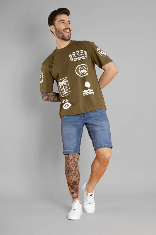 Casual Dark Green Cotton Tee for Men Daily & Leisure Wear