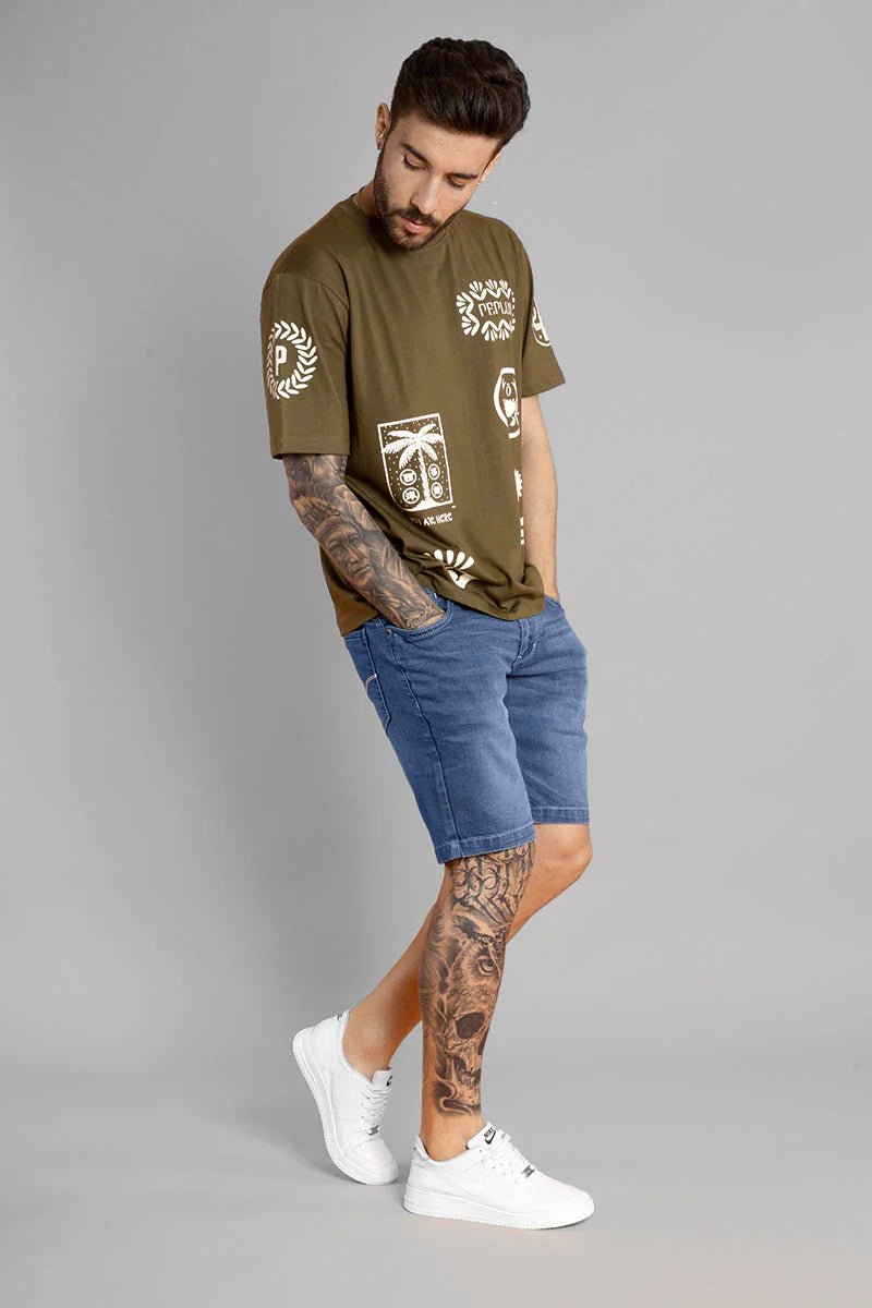 Casual Dark Green Cotton Tee for Men Daily & Leisure Wear