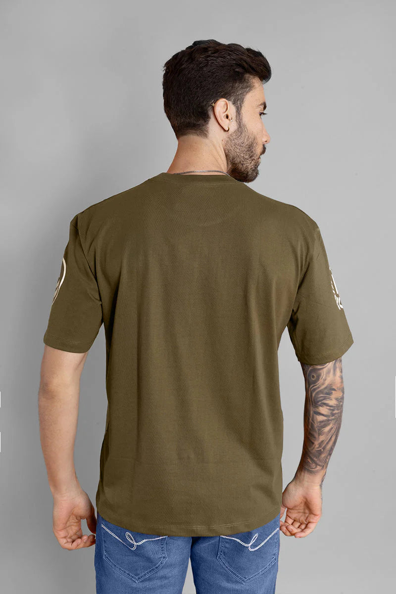 Casual Dark Green Cotton Tee for Men Daily & Leisure Wear