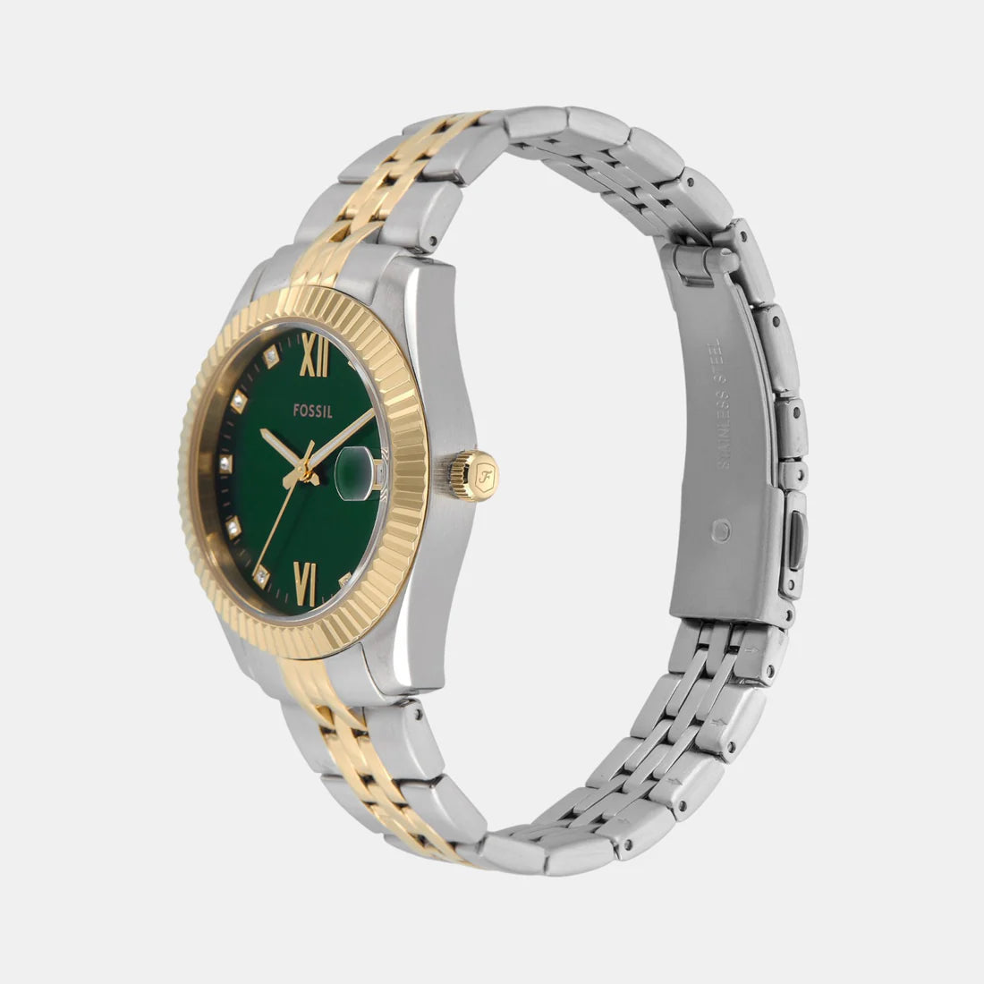 Trendy Green Dial Analog Watch with Stainless Steel Bracelet for Women