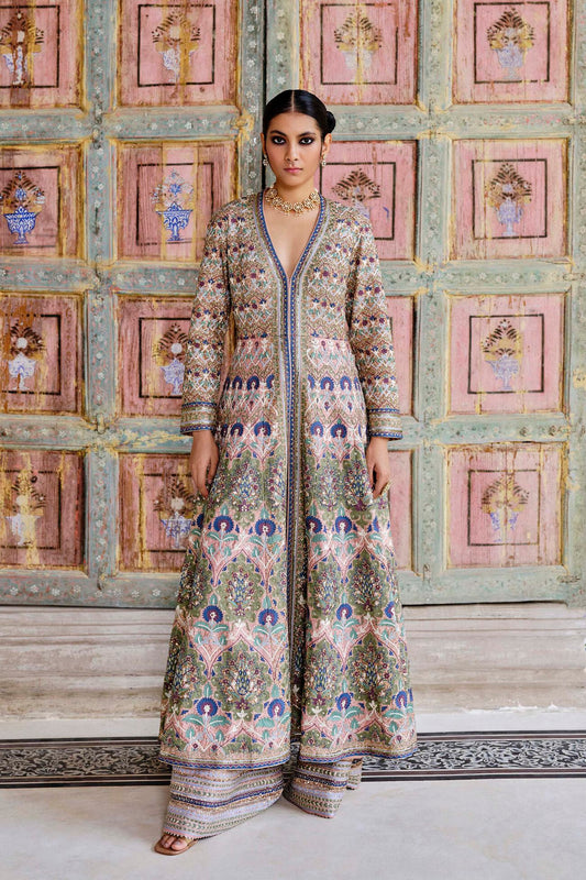 Traditional Krandasi Embroidered Zardozi Jacket Set with Fine Craftsmanship for Special Occasions