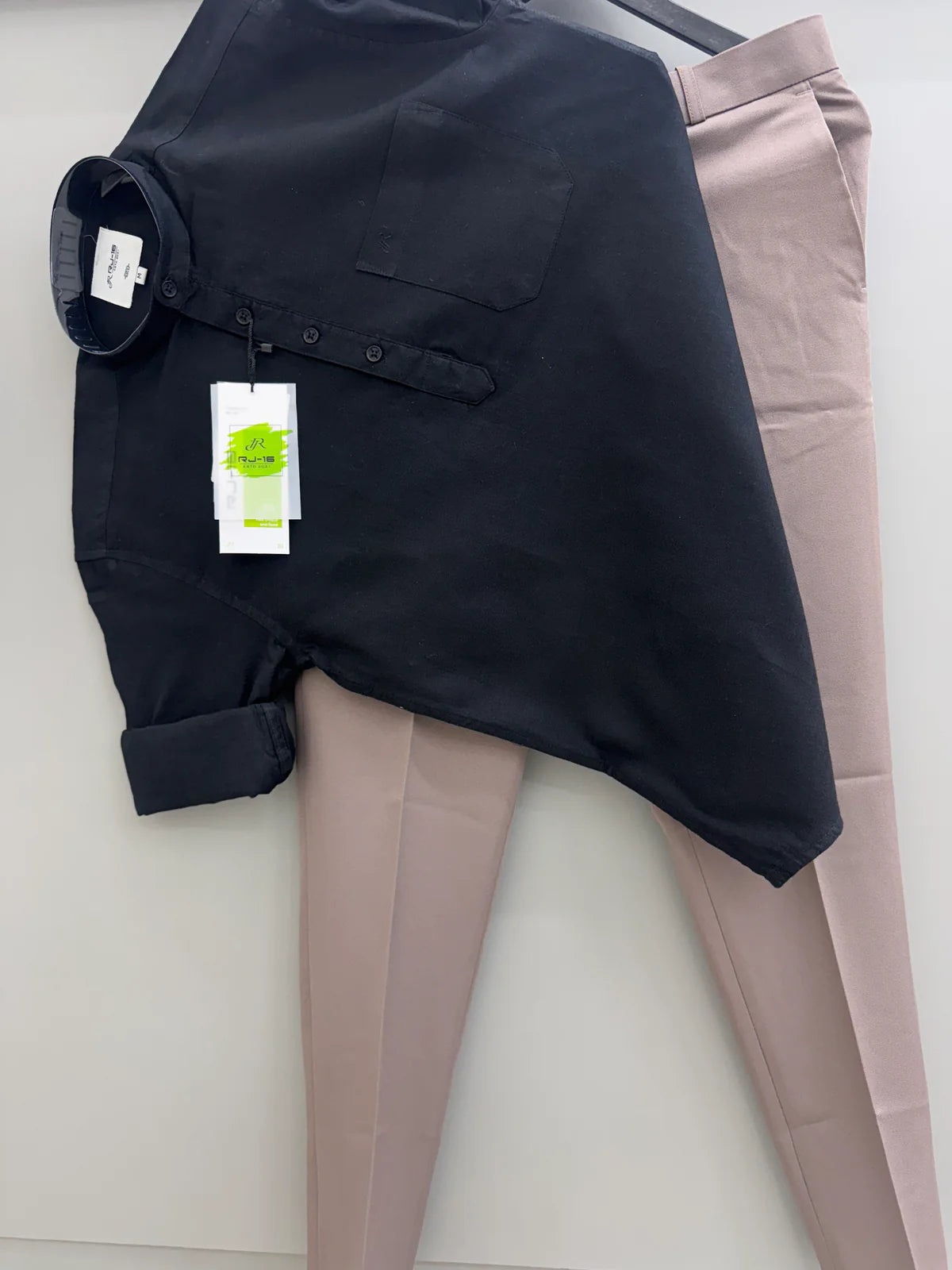 Trendy Men’s Black Kurta and Charcoal Brown Formal Pant Set Comfortable Fit