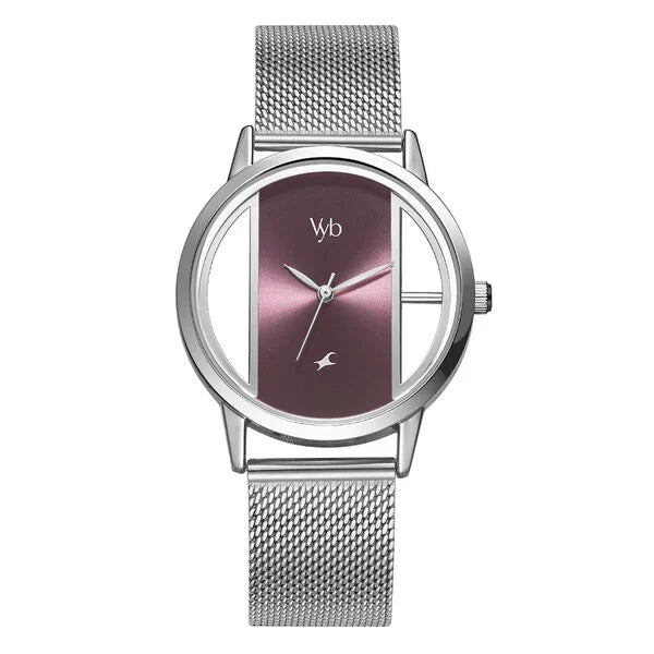 Girls’ Stylish Quartz Analog Watch Purple Dial Lightweight Stainless Steel Strap