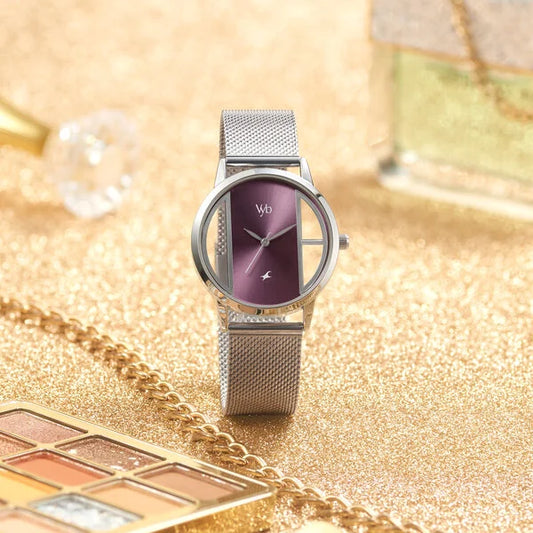 Girls’ Stylish Quartz Analog Watch Purple Dial Lightweight Stainless Steel Strap