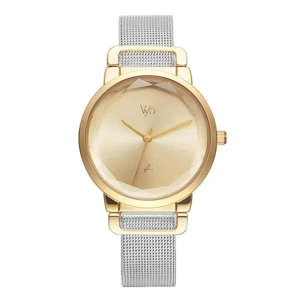 Fashionable Girls’ Analog Watch with Golden Dial Durable Stainless Steel Strap