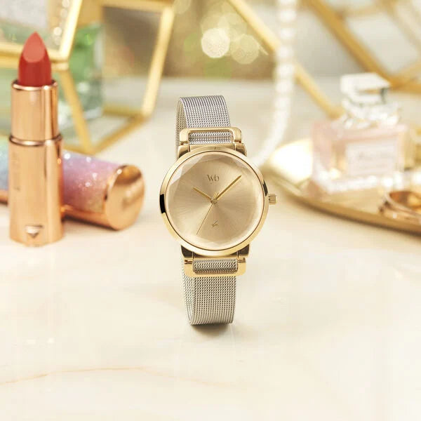 Fashionable Girls’ Analog Watch with Golden Dial Durable Stainless Steel Strap