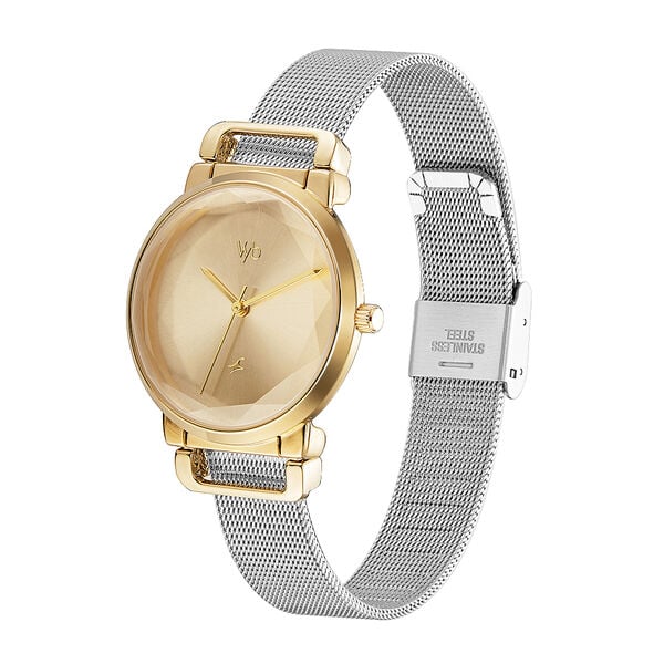 Fashionable Girls’ Analog Watch with Golden Dial Durable Stainless Steel Strap