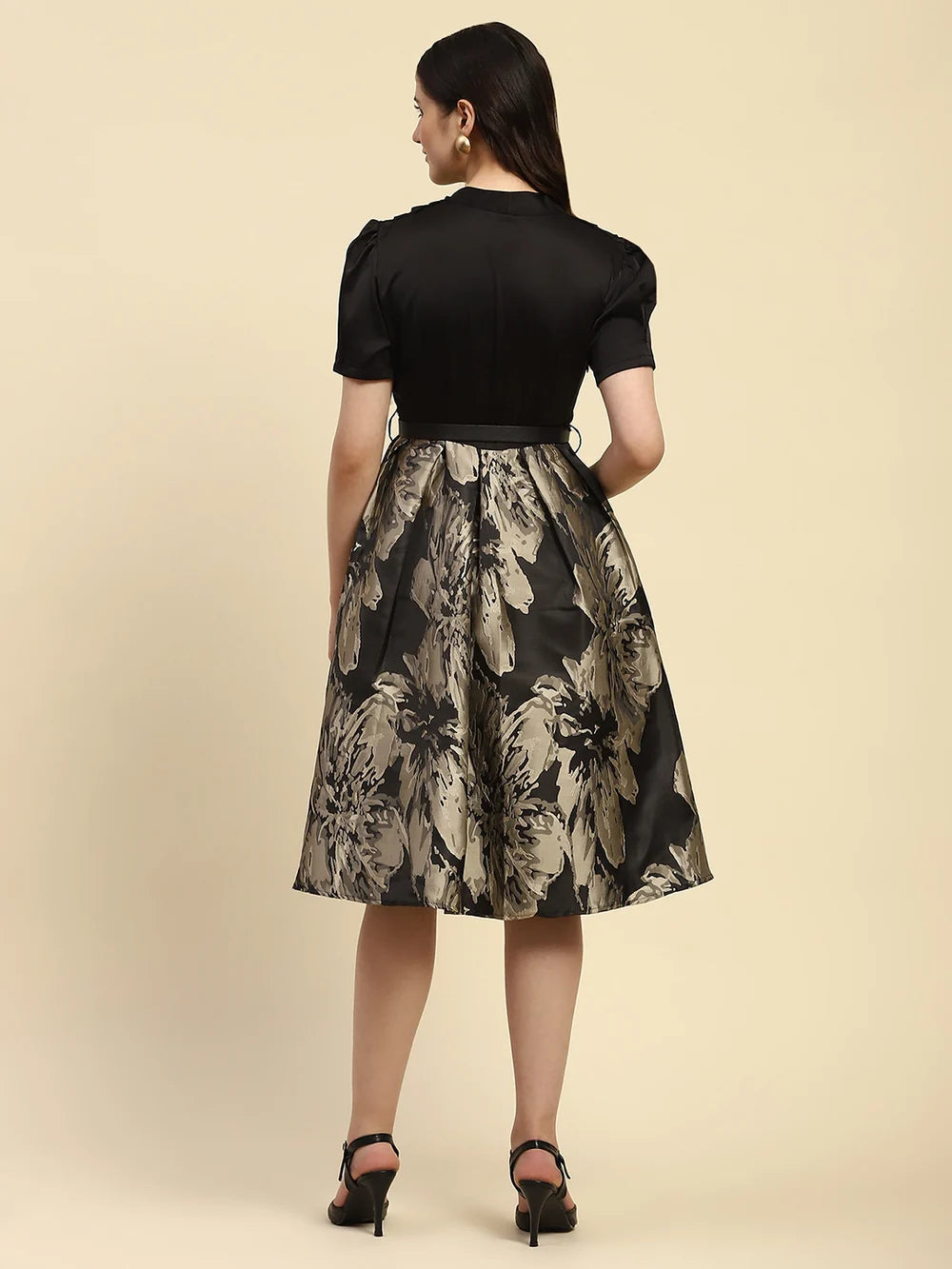 Modern Black Satin Fit and Flared Dress for Women with Stylish Silhouette