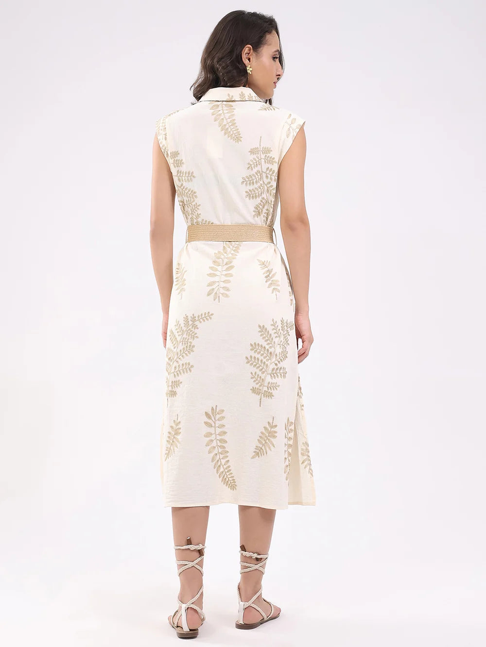 Classy Beige Embroidered Shirt Dress for Women’s Everyday and Office Wear