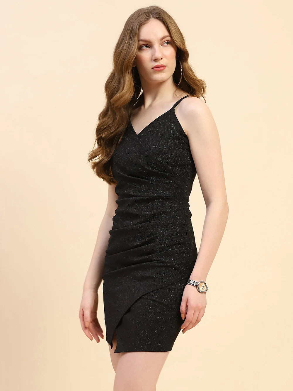 Glamorous Black Sparkle Mini Dress for Women’s Evening and Cocktail Wear
