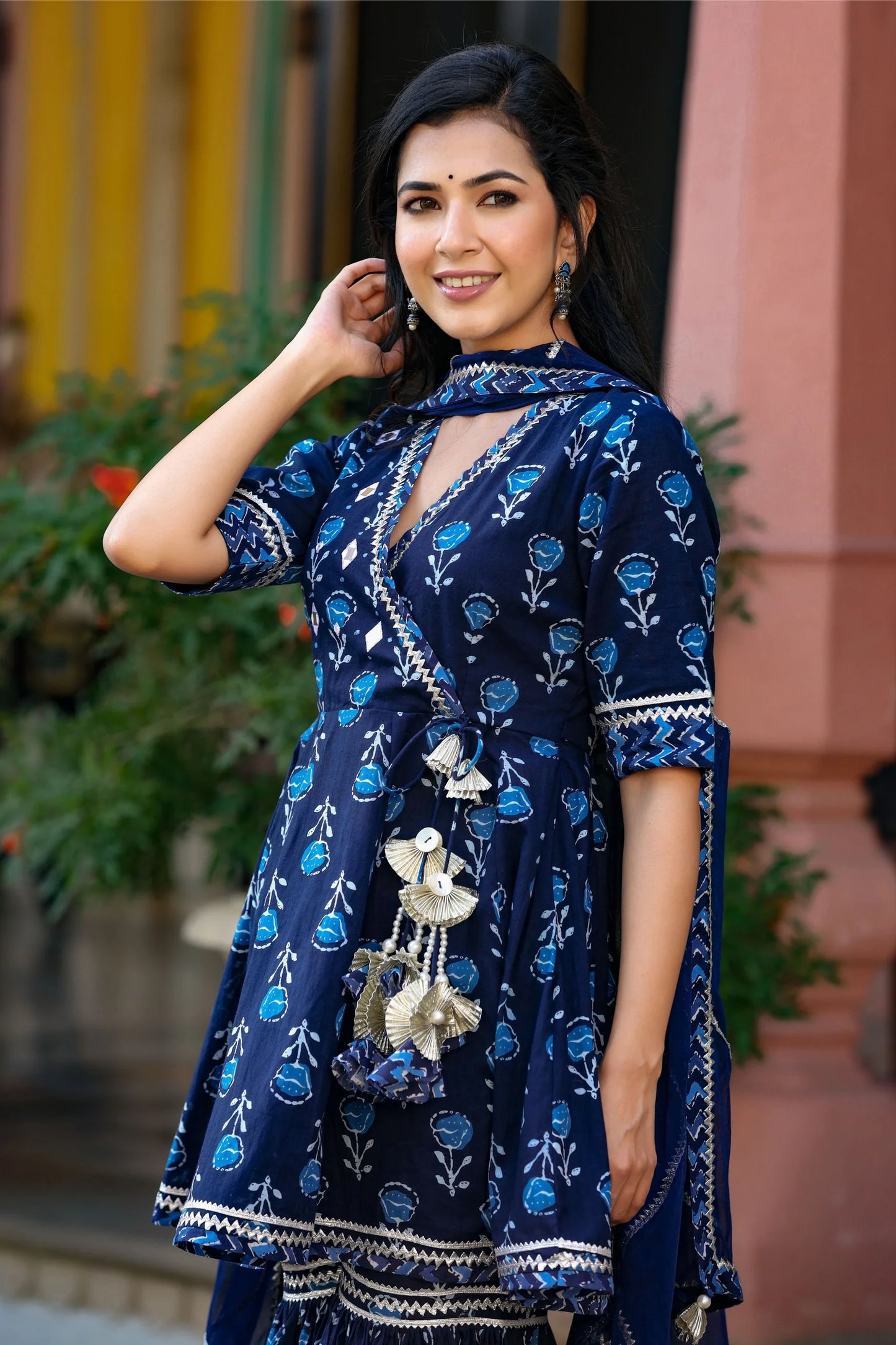 Graceful Women’s Indigo Handblock Sharara Set with Dupatta Ideal for Ethnic Fashion
