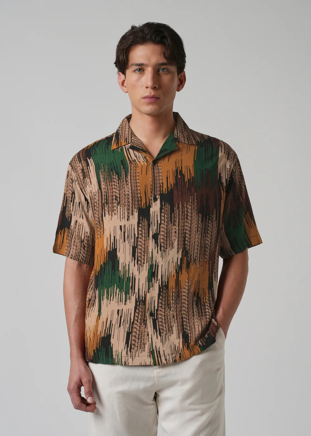 Green Abstract Brushstroke Oversized Shirt for Men Feather Design