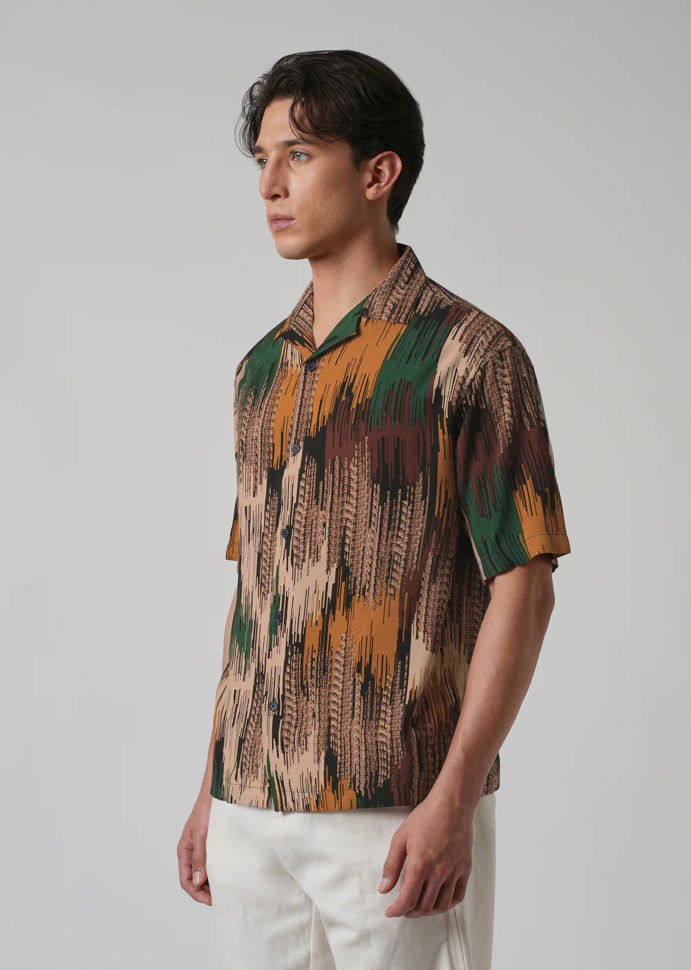 Green Abstract Brushstroke Oversized Shirt for Men Feather Design