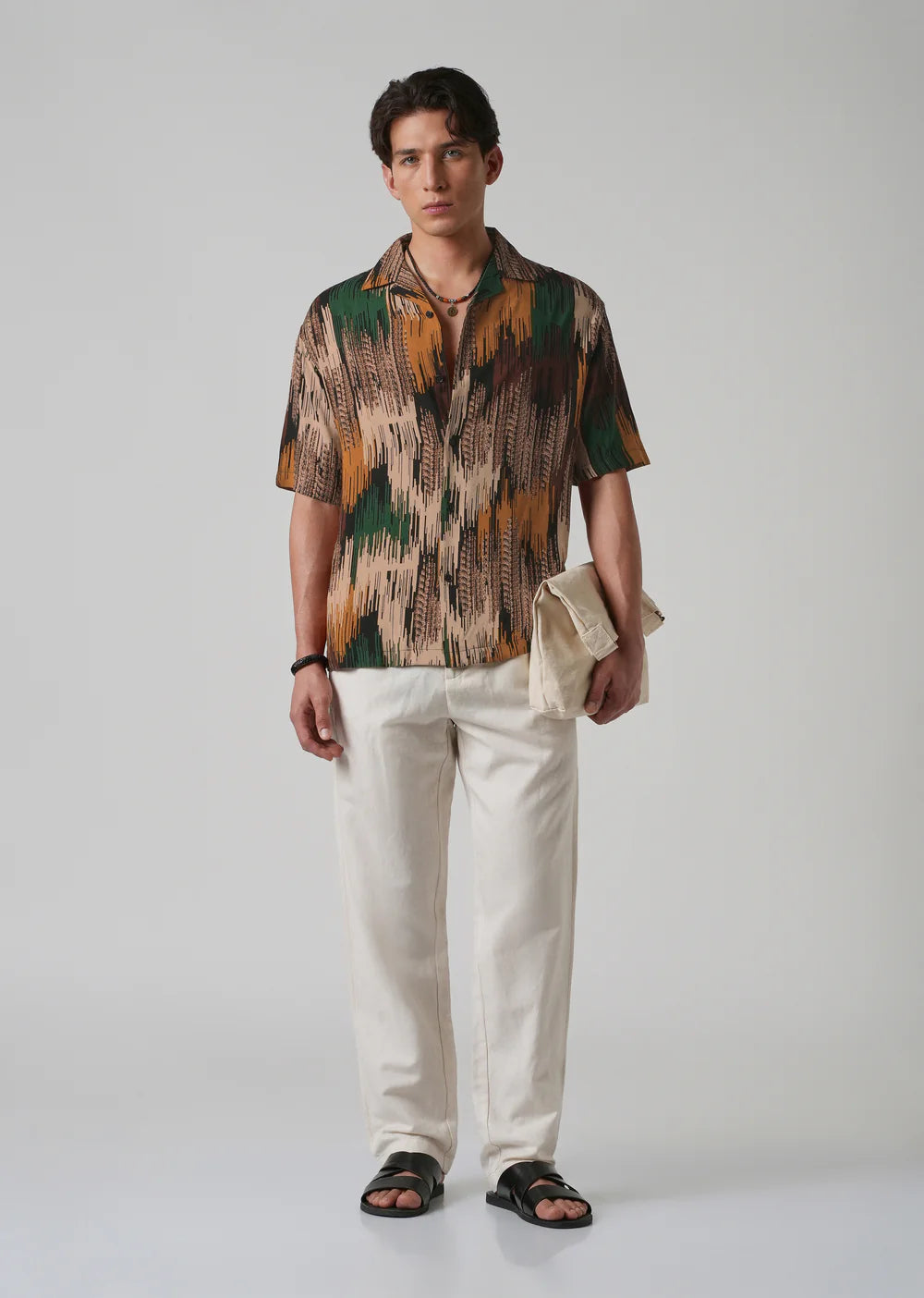 Green Abstract Brushstroke Oversized Shirt for Men Feather Design