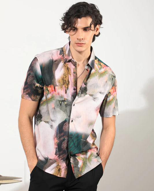 Men’s Green Abstract Printed Shirt Comfortable Regular Fit