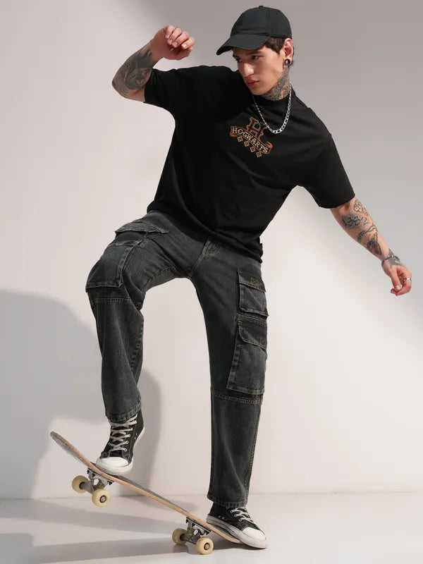 Casual Men Grey Baggy Stretchable Cargo Jeans Perfect for College and Weekend Wear