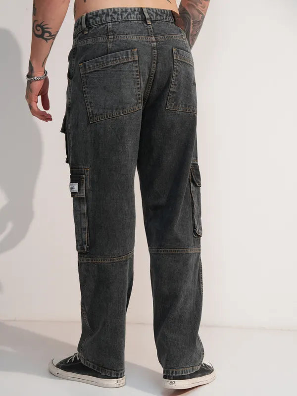 Casual Men Grey Baggy Stretchable Cargo Jeans Perfect for College and Weekend Wear