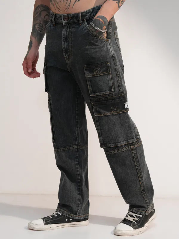Casual Men Grey Baggy Stretchable Cargo Jeans Perfect for College and Weekend Wear