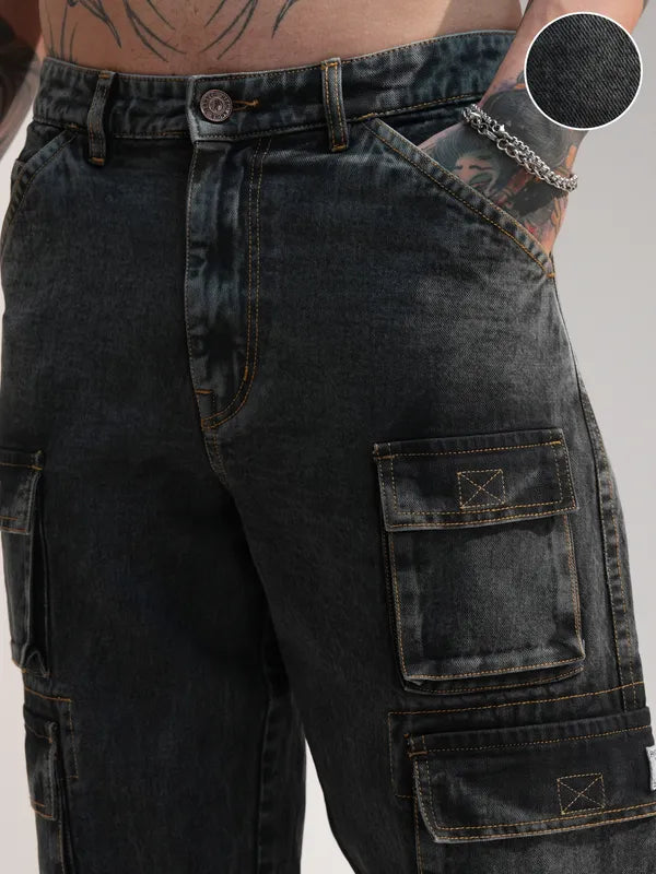 Casual Men Grey Baggy Stretchable Cargo Jeans Perfect for College and Weekend Wear