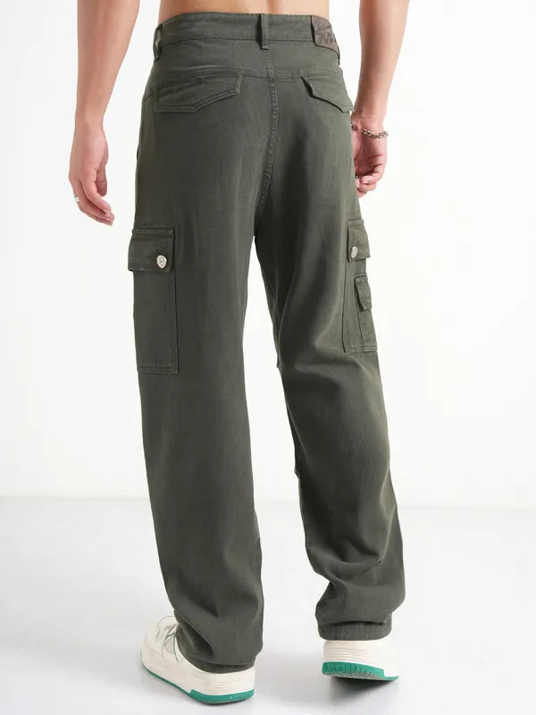 Everyday Wear Men Olive Straight Fit Jeans with Comfortable Waistband