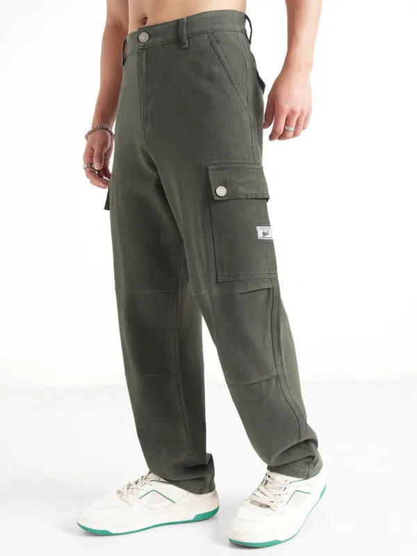 Everyday Wear Men Olive Straight Fit Jeans with Comfortable Waistband