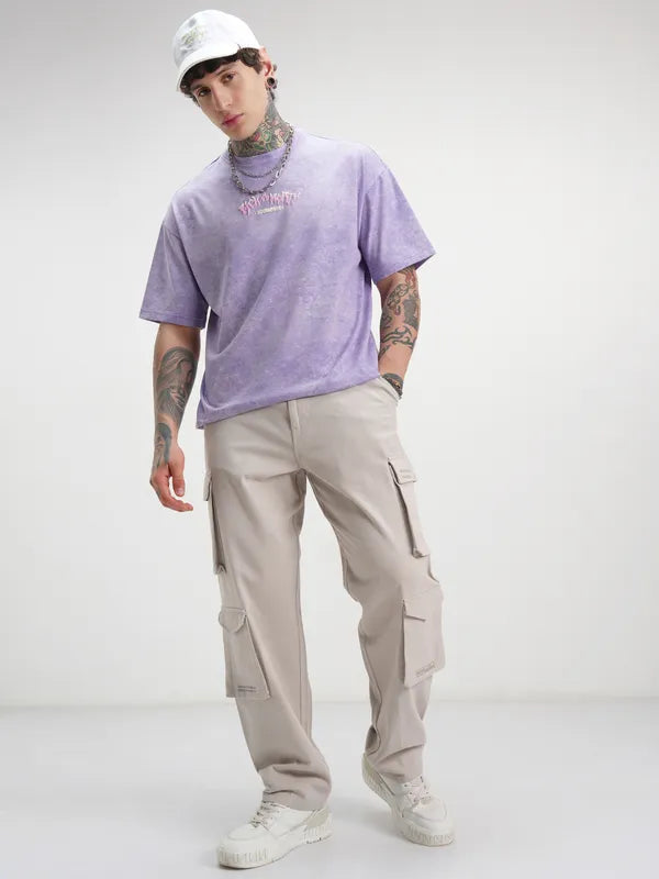 Casual Men’s Purple Oversized T-Shirt with Rick and Morty Artwork